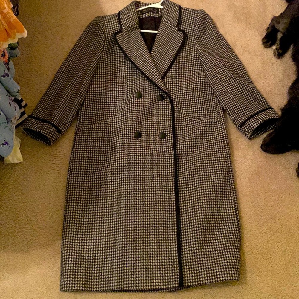 Vintage 80s petite full length herringbone pea coat